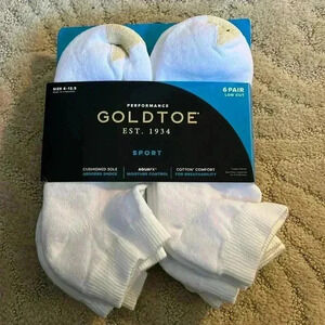 Gold toe performance sport low cut men’s white socks 6 pair size 6-12.5